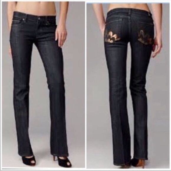 7 For All Mankind Denim - 7 For All Mankind Y2K Sparkly Peacock Midnight Mercer Dark Wash Jeans SZ 29 8